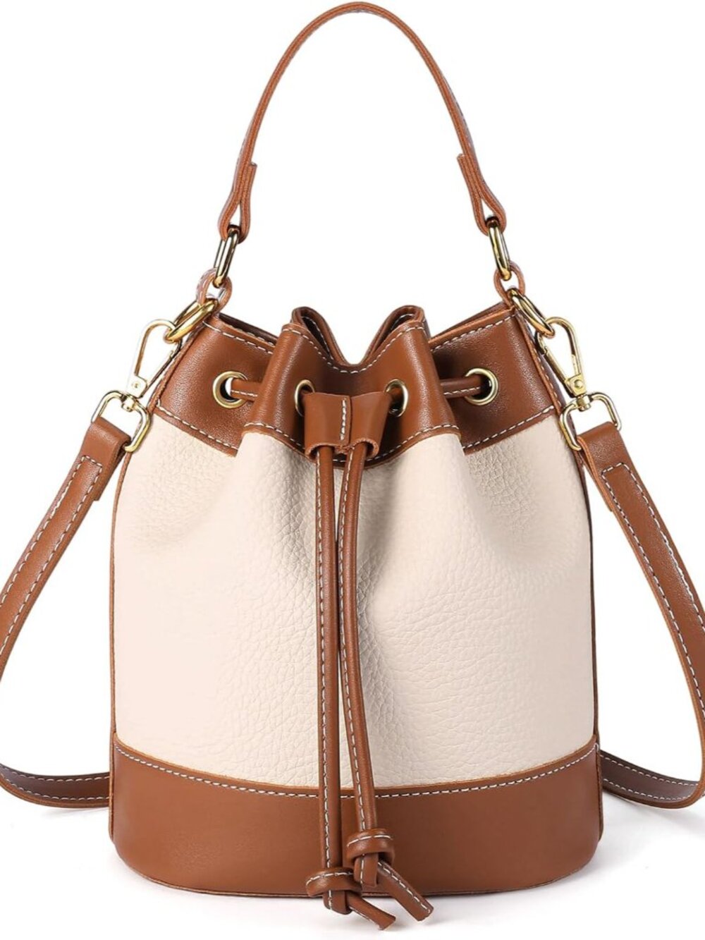 Small Bucket Bag for Women Vegan Leather Drawstring Crossbody Purse Top Handle H